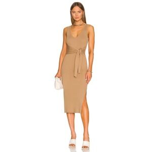 NWT Good American‎ Belted Midi Dress Ribbed Knit Sleeveless Neutral Tan Size 2